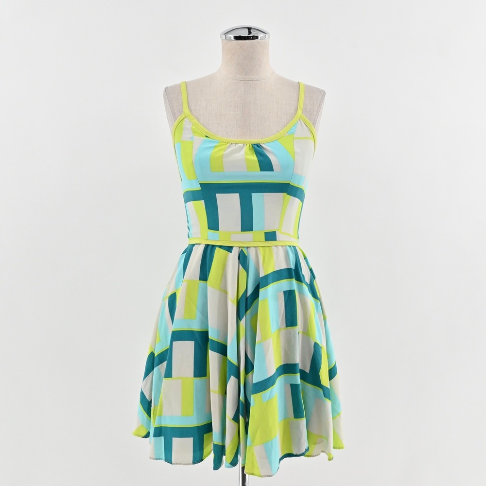 Amanda Uprichard Silk Mini Dress‎ Size XS Geometric Retro Mod Playful Sleeveless